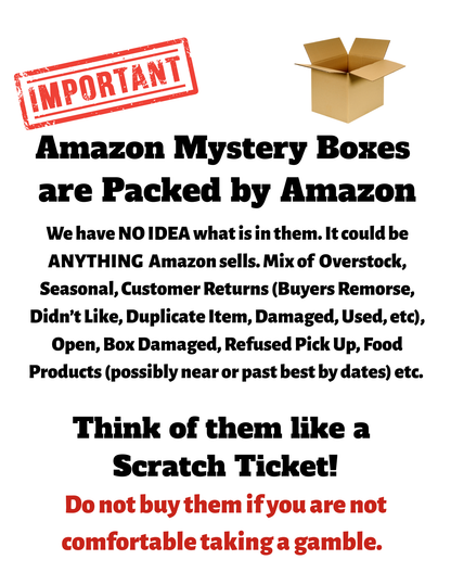 Amazon mystery boxes are packed by Amazon info card