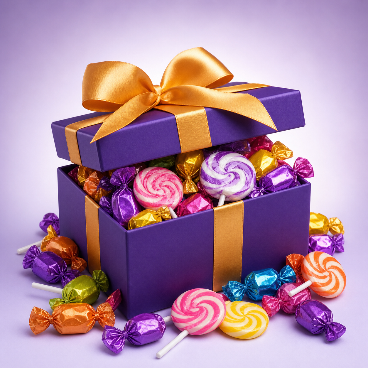 Candy Mystery Box with wrapped candies spilling out