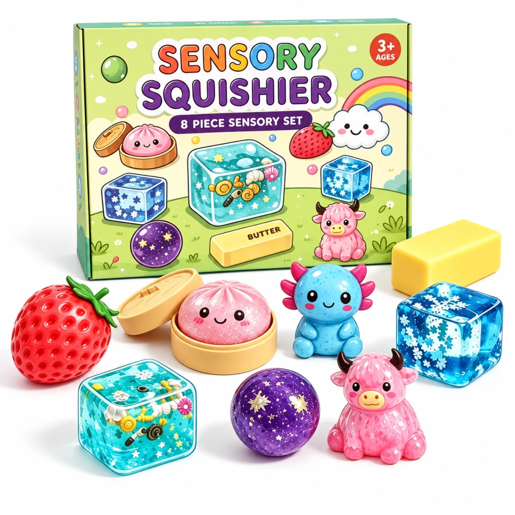 Axolotl & Bun Mix 8-piece set, green packaging, showing the box presentation